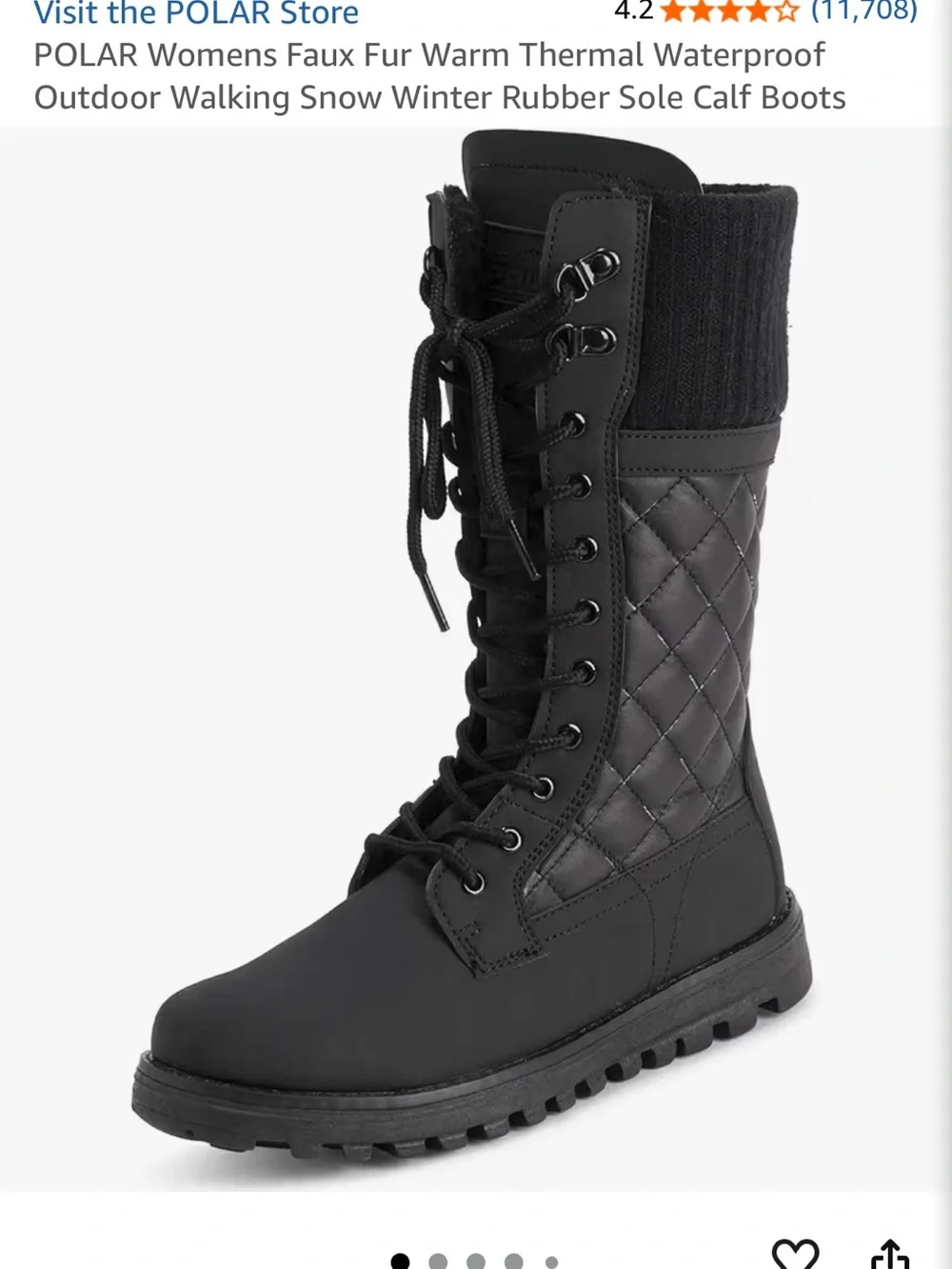 POLAR Black Quilted Lace-Up Zipper Winter Boots